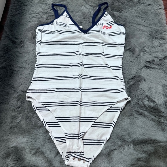 PINK Victorias Secret Striped Bodysuit - Picture 1 of 3